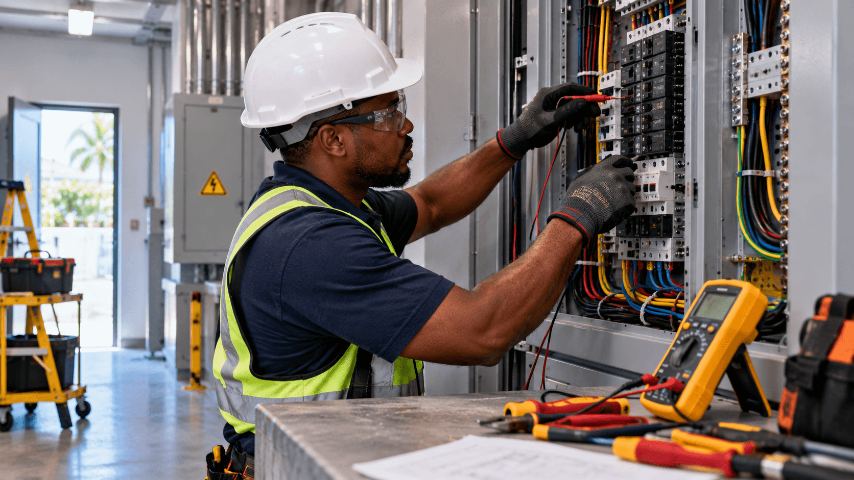 Electrical professional at work